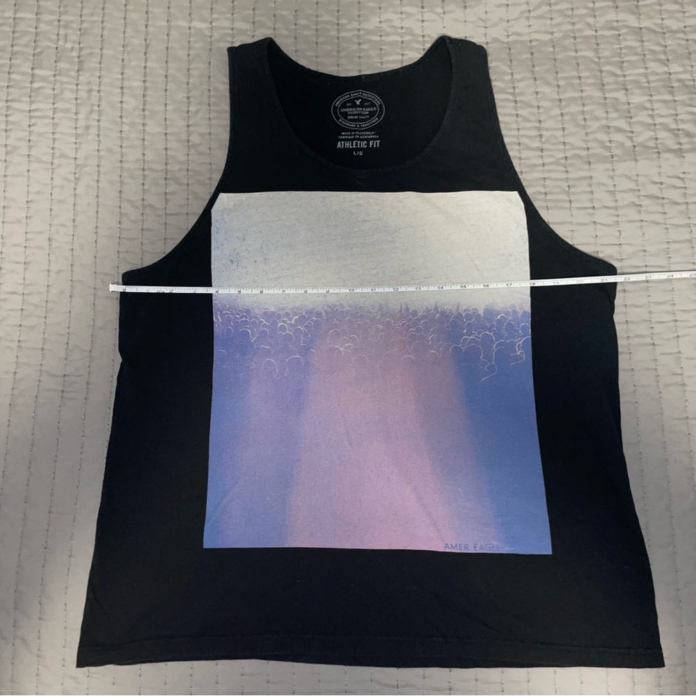 American Eagle Black and Purple Graphic Tank Top